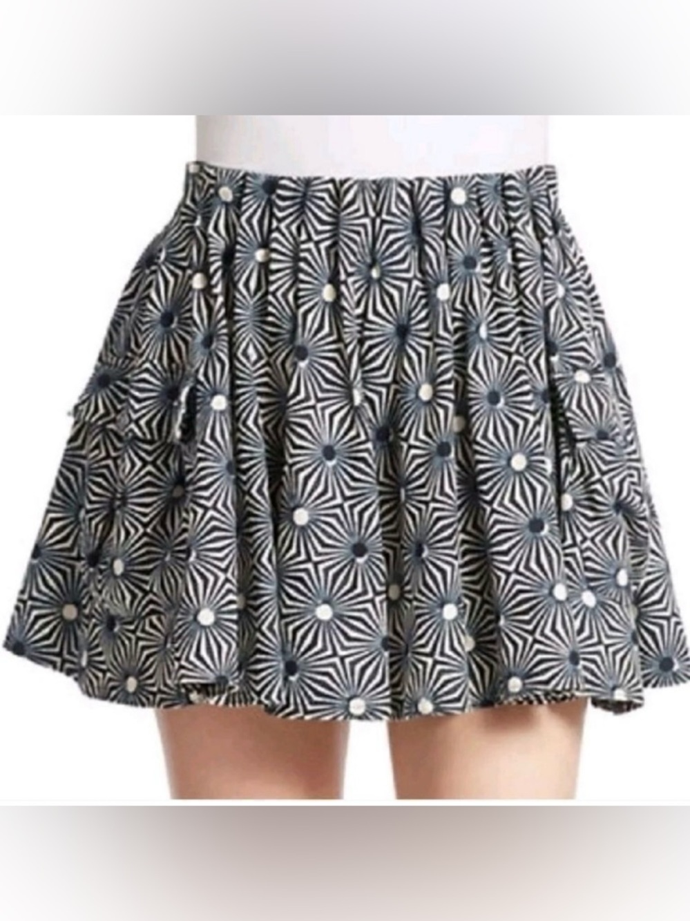 Free People So Much Sun Pleated Skater A Line Mini Graphic Print Pocket Skirt XS